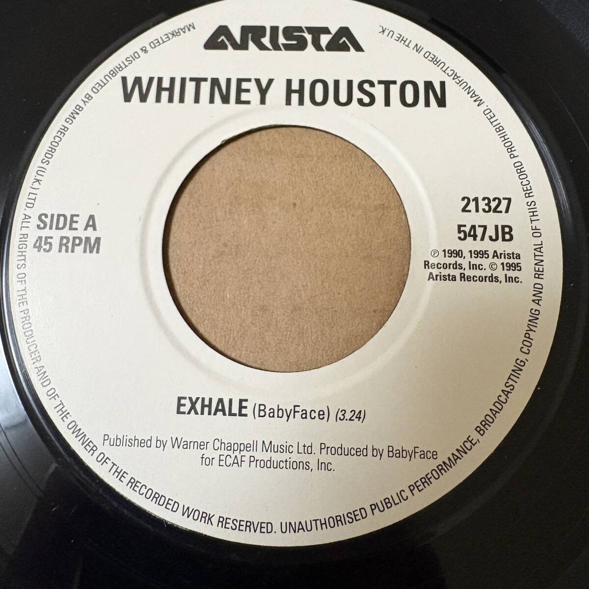 Whitney Houston - Exhale / 7インチ！！ / Dancing On The Smooth Edge / Arista 7inch / Babyface AA8198
