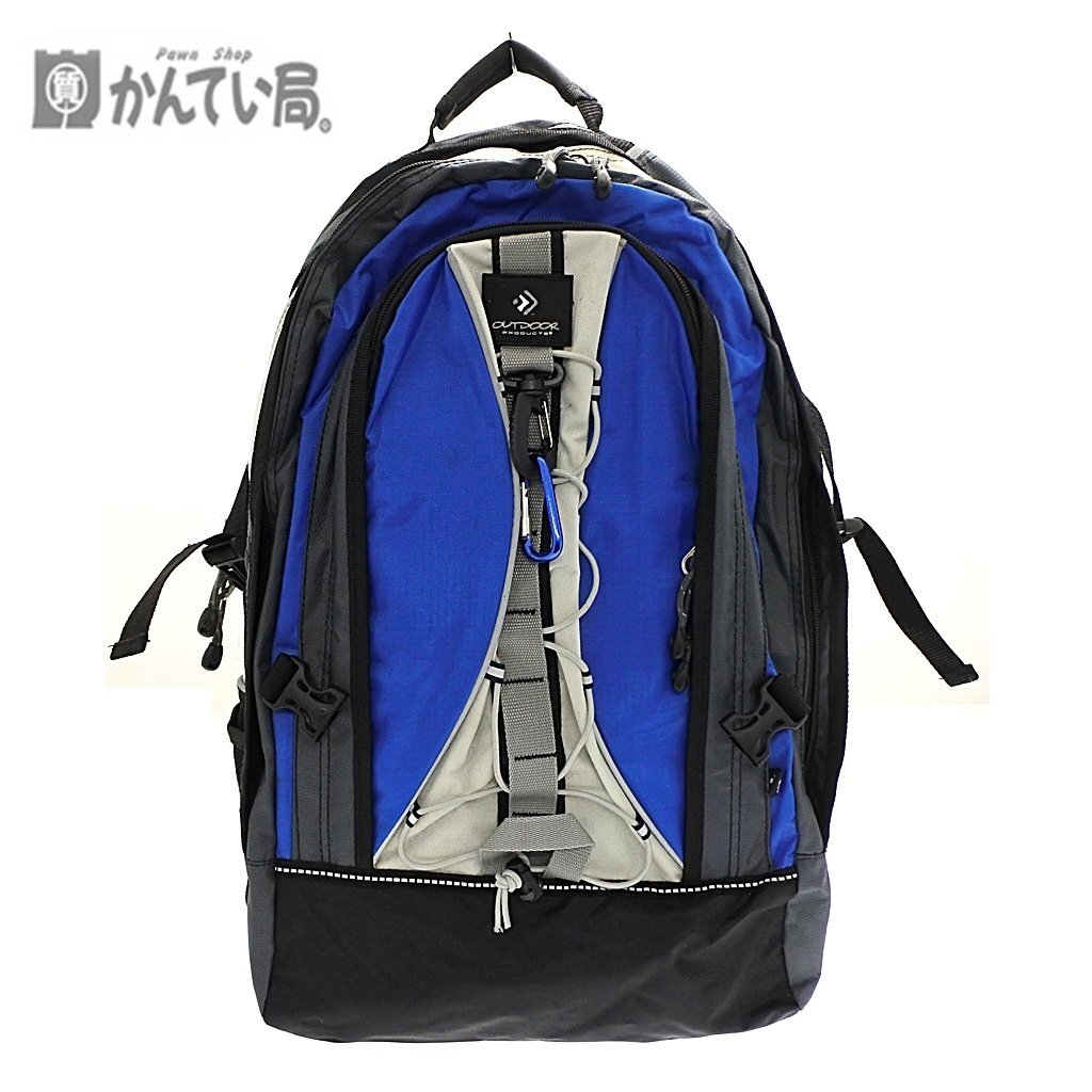 OUTDOOR PRODUCTS アウトドア プロダクツ リュック 約34L ブラック×ブルー イヤホンコード穴 大容量 多機能 旅行 通勤 通学 普段使い