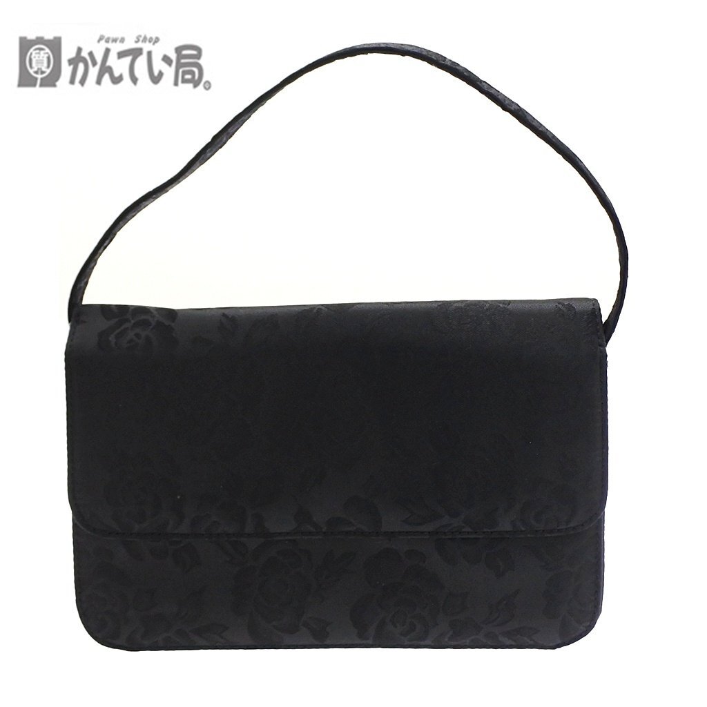 未使用品 フォーマル バッグ 縦：約15ｃｍ×横：約23ｃｍ×マチ：約3ｃｍ ブラック 黒 手提げ 鞄 かばん 光沢なし 冠婚葬祭 バラ柄 フラワ