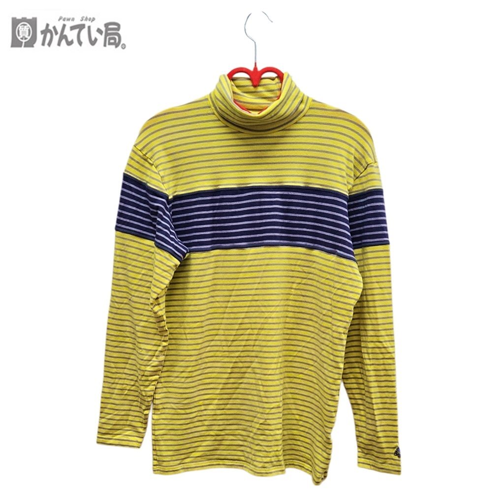 adidas アディダス テーラーメイド ゴルフ タートルネック 長袖シャツ イエロー×ネイビー ボーダー L/G メンズ 伸縮 総丈：約63ｃｍ