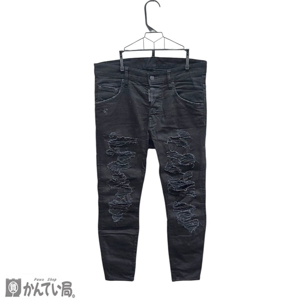 DSQUARED2 デェークスクエアード ダメージ ジーンズ ブラック デニム サイズ44 総丈：約83ｃｍ メンズ 古着 ダメージ加工 現状販売品