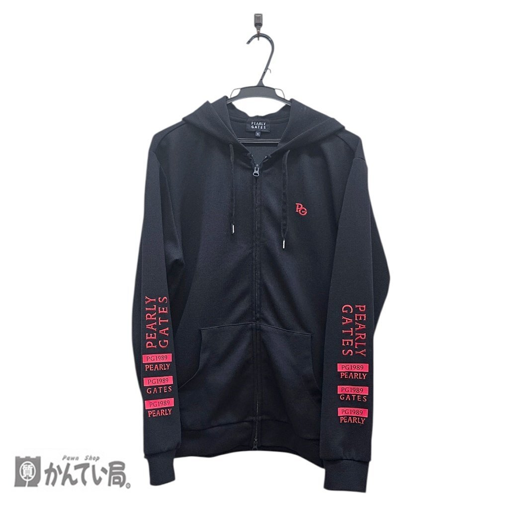PEARLY GATES パーリーゲイツ メゾンロゴシリーズ BOXハイパワー パーカー ブラック×レッド サイズ5 チェスト:94～100 身長:172～180