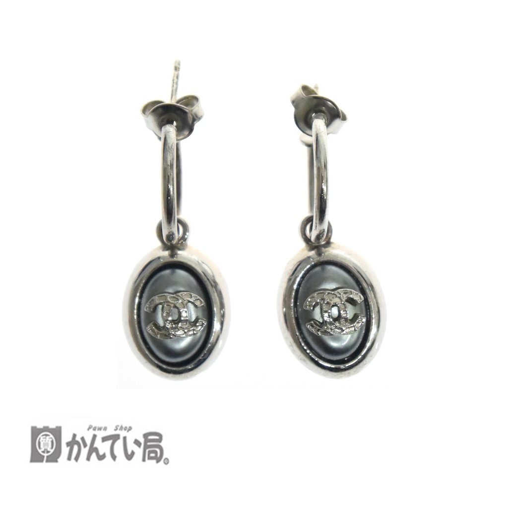 CHANEL シャネル 00A ココマーク フェイクパール フープ ピアス シルバーカラー ヴィンテージ アクセサリー オーバル クリックポスト発送