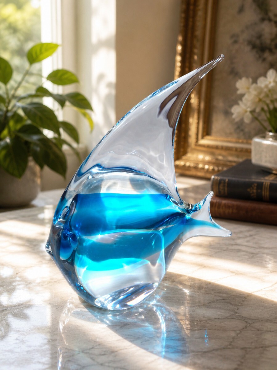管W1506 Murano Glass ムラーノガラス Elio Raffaeli サイン入り 熱帯魚 オブジェ ガラス工芸 ブルー クリスタル イタリア