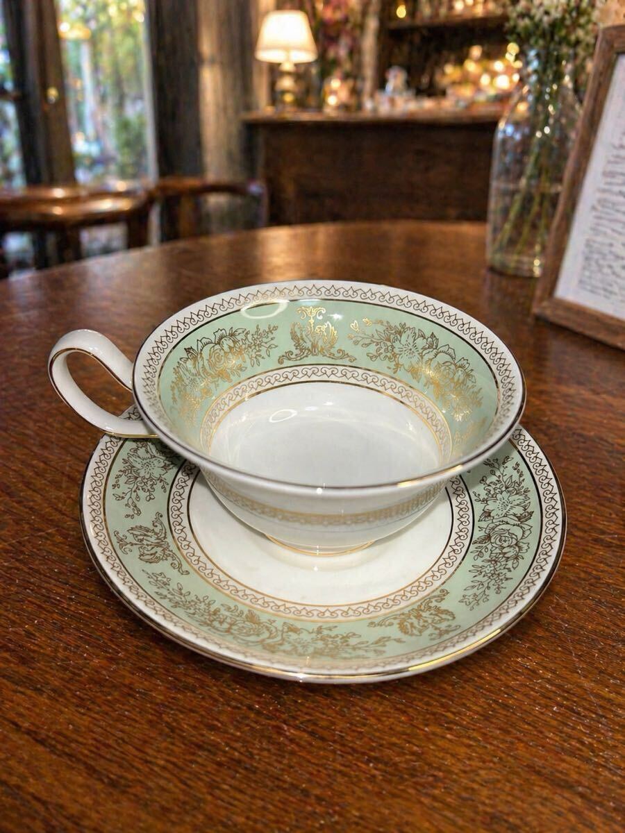 管k227 WEDGWOOD コロンビア ウェッジウッド セージグリーン ティーカップ&ソーサー ピオニーカップ