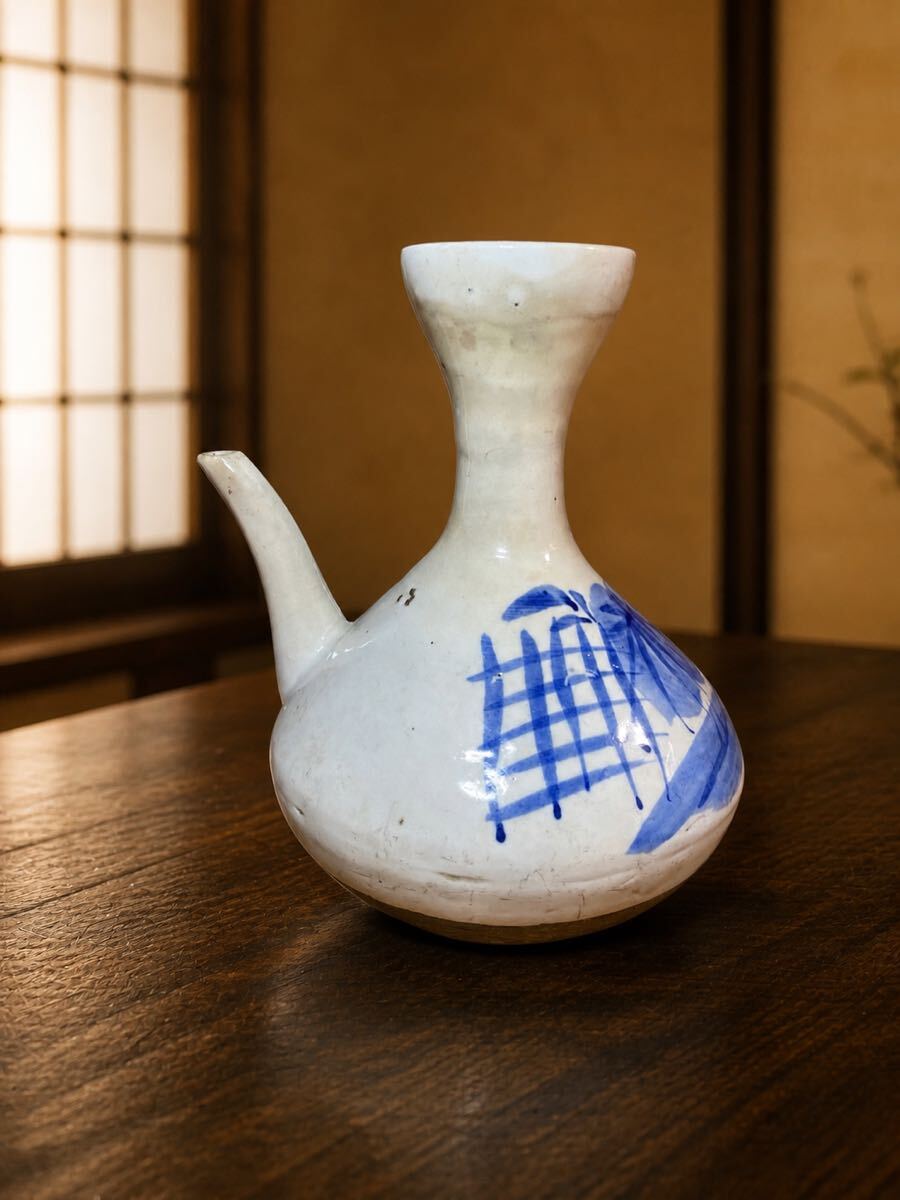 管R550b 明治〜大正期 染付 酒徳利 酒器 高さ約19.5cm 横約17cm 骨董 時代物