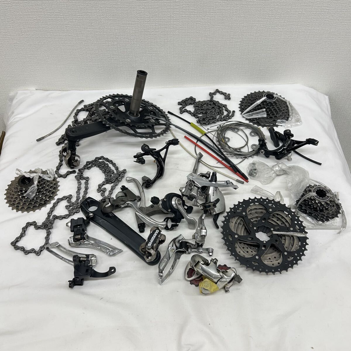 自転車部品 まとめてセット シマノ SHIMANO 105 FC-5750 ROTOR 楕円 ULTEGRA SRAM X-7 TEKTRO FD-5700 CS-5700 他 現状品 