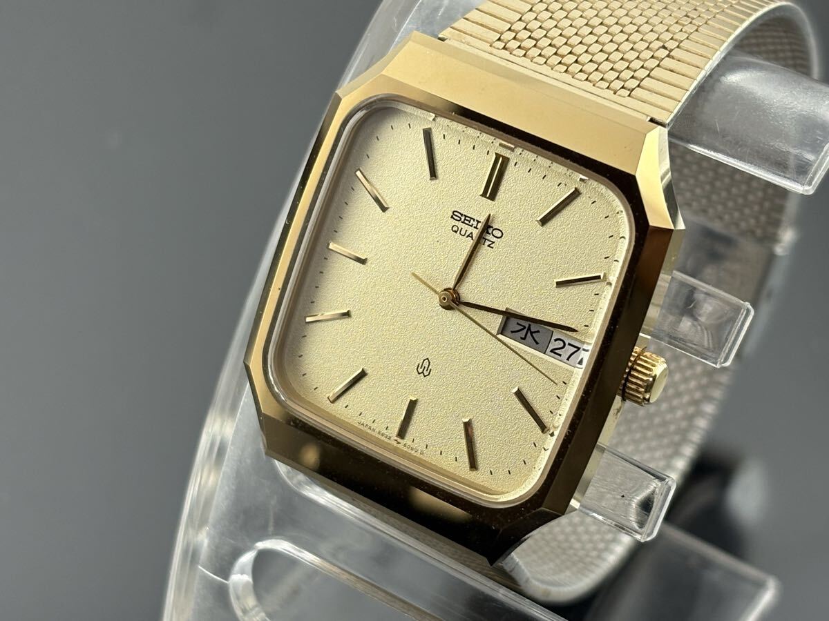 [C120]1円～☆メンズクォーツ SEIKO セイコー ゴールドカラー 超硬ケース 5933-5080 動作品
