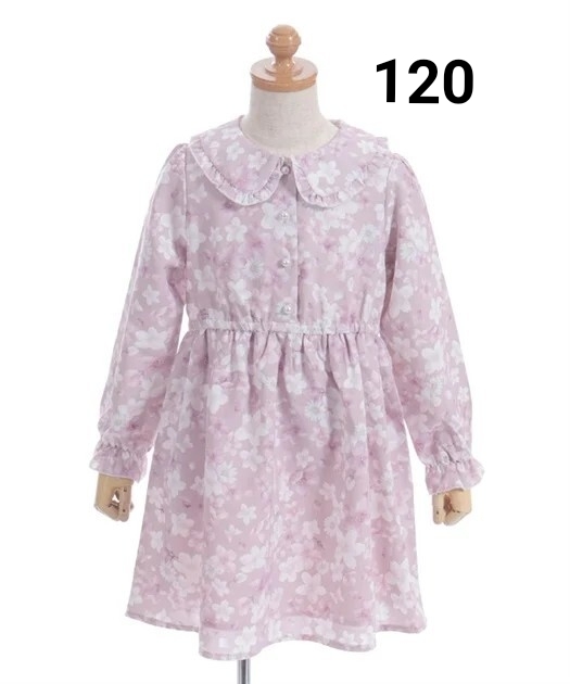 axes femme kids サクラ柄シャツワンピース ピンク 120 子ども 花柄 長袖ワンピース 女の子 アクシーズファムキッズ
