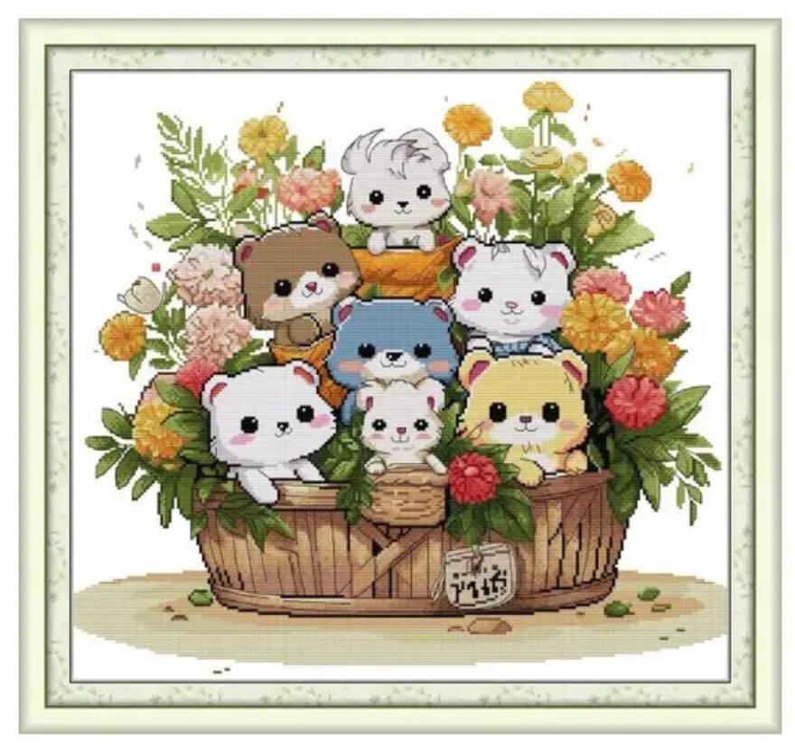 クロスステッチキット Basket Cat バスケット 猫 14CT 刺繍 布に図案印刷あり