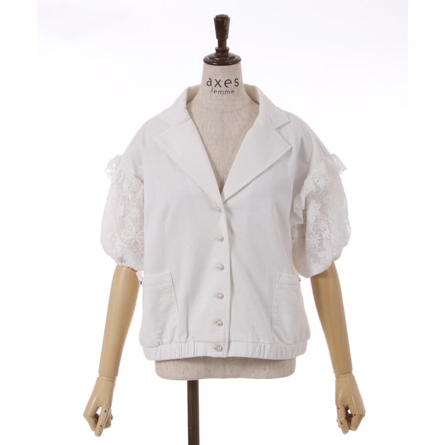 新品タグ付き axes femme アクシーズファム レース袖ジャケット 白 フリーサイズ F
