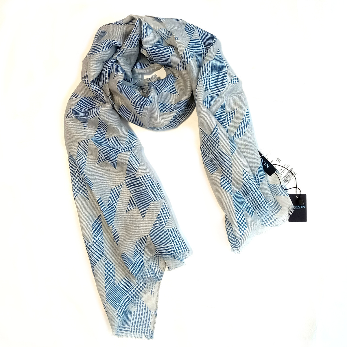 【lvs17】新品　LANVIN　 ランバン　イタリア製　定価26,000円　高級ストール　ブルー×グレー　千鳥格子/スカーフ