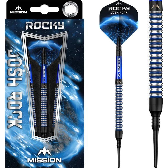 ミッション ダーツ バレル ジョシュ・ロック V1 ソフトチップ 95%タングステン Rocky ブラック＆ブルー 18g