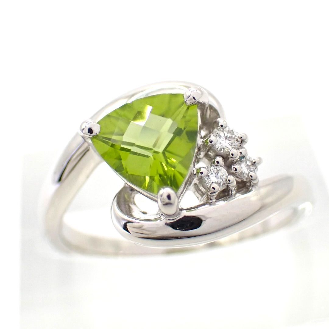 使用わずか 箱 田崎真珠 タサキ TASAKI 14号 ペリドット ダイヤモンド ダイヤ 3P 3石 0.06ct リング Pt900 プラチナ 指輪 ジュエリー 4962