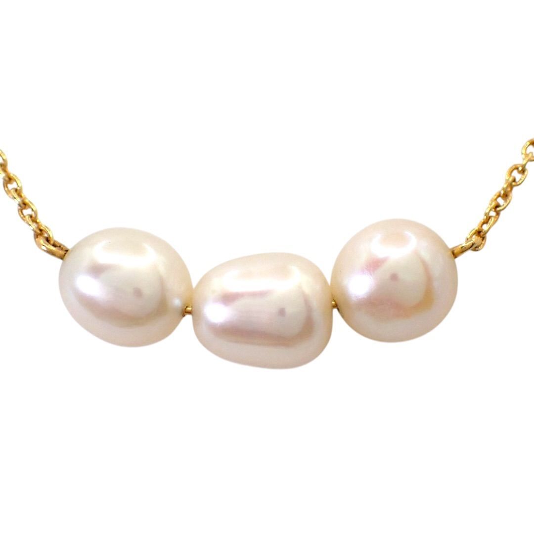 田崎真珠 タサキ TASAKI バロック パール 真珠 ネックレス K18 3P イエローゴールド ペンダント ジュエリー 3珠 750 ナチュラルピンク 4985