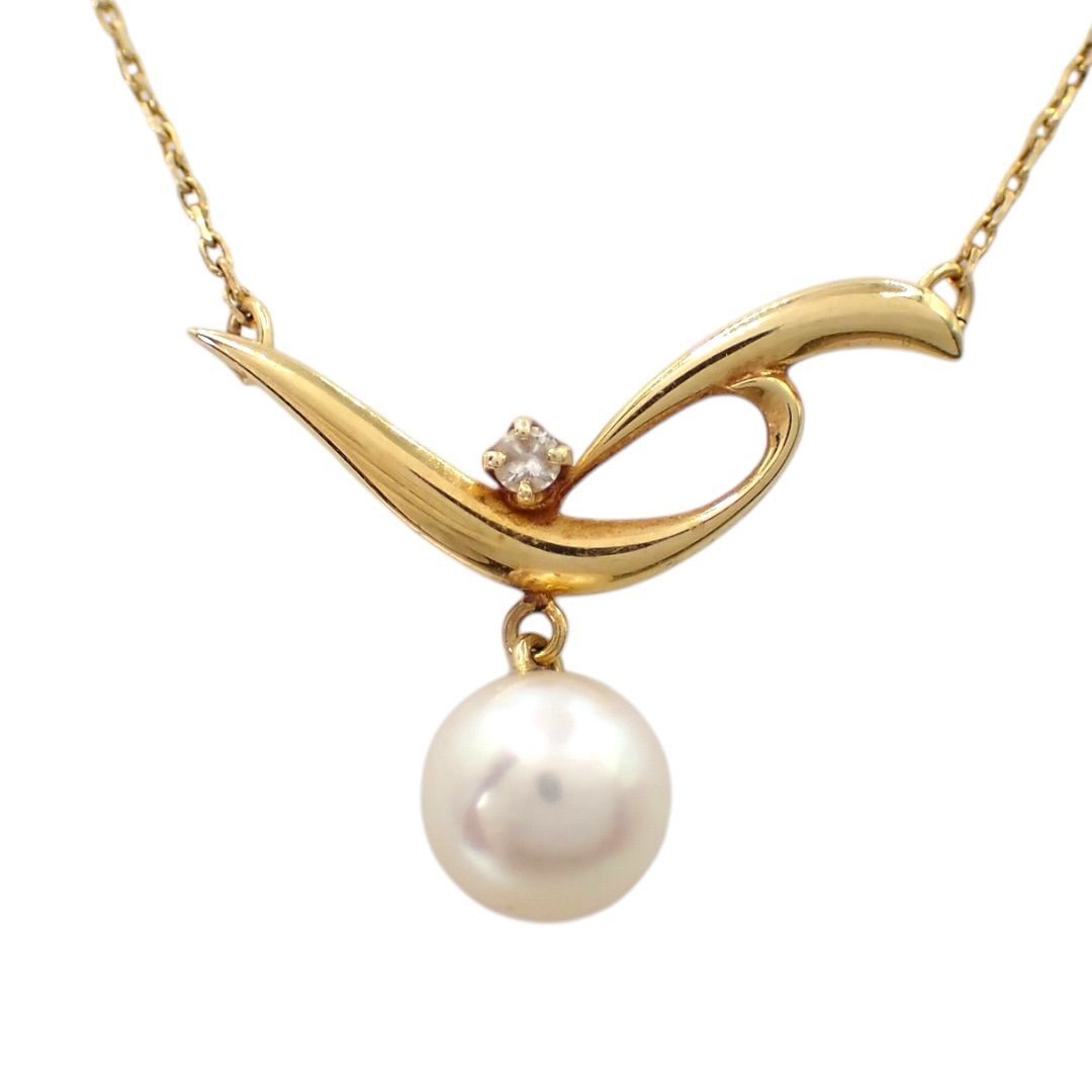 MIKIMOTO ミキモト 7.2mm あこや真珠 パール ダイヤ ダイヤモンド ネックレス K18 ナチュラルピンク イエローゴールド ペンダント 4928
