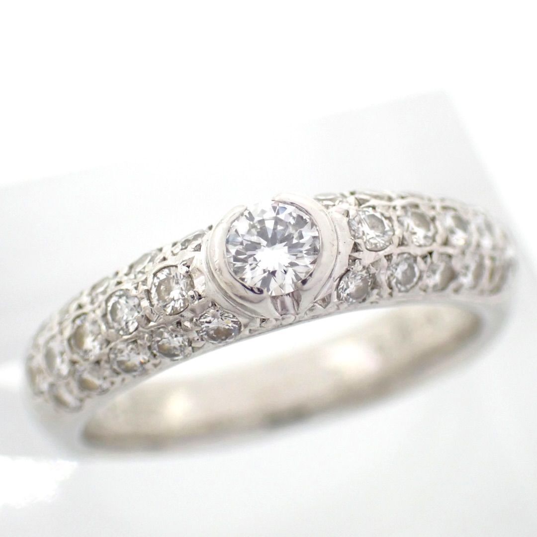 新品仕上げ済 ミキモト MIKIMOTO 0.4ct ダイヤモンド ダイヤ リング Pt950 7号 プラチナ パヴェ ハーフエタニティ ハーフサークル 4943
