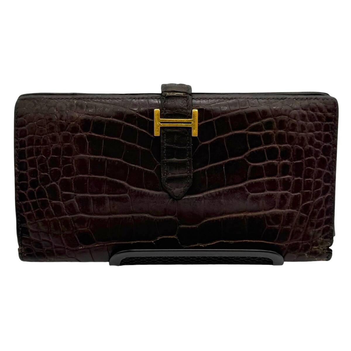 エルメス　HERMES　ベアンスフレ　長財布　アリゲーター　グリエレファント　ゴールド金具　T刻印　ロングウォレット　クロコダイル　dn7