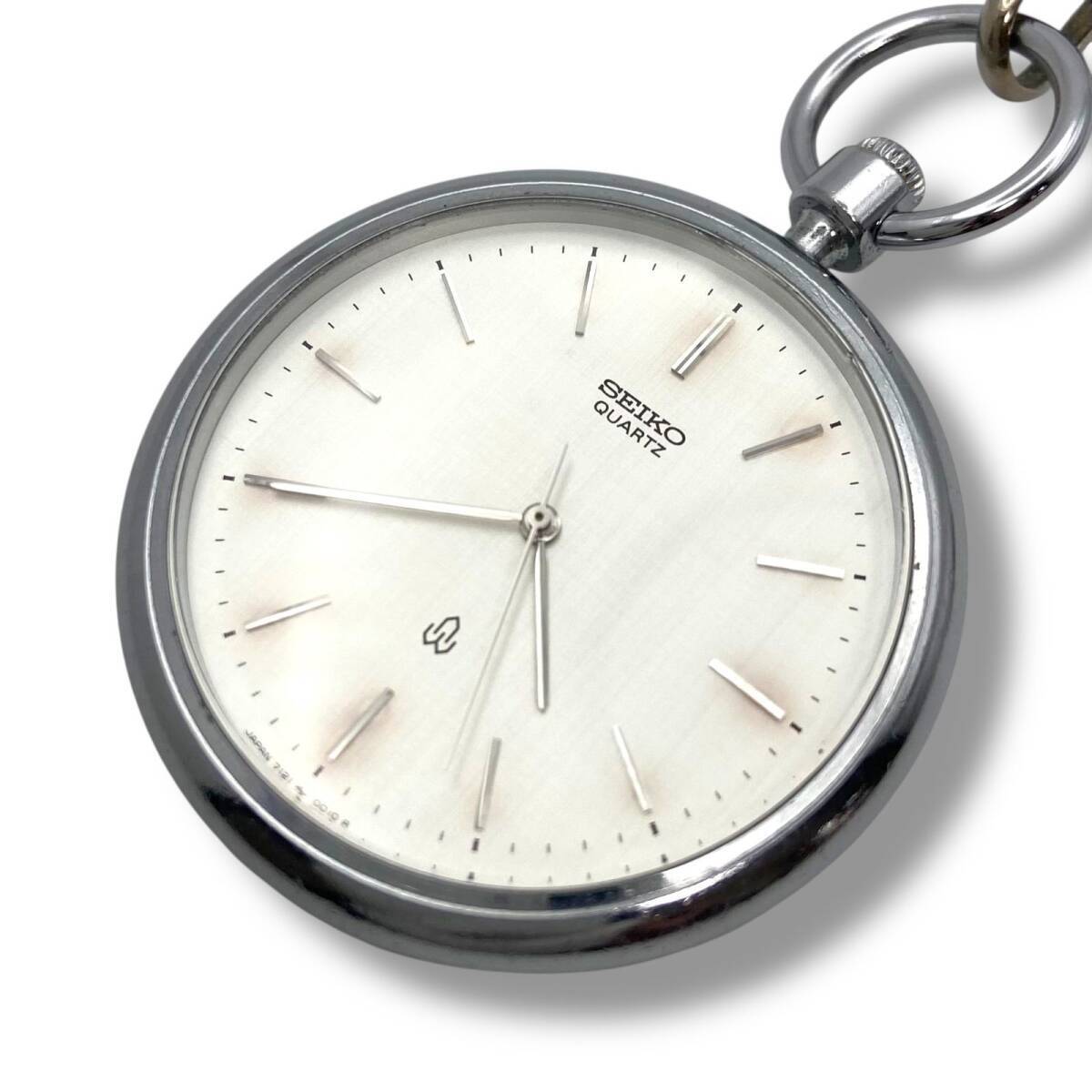 不動/訳あり セイコー SEIKO 7121-0010 懐中時計 アナログ クォーツ ヴィンテージ シルバー メンズ レディース ts56