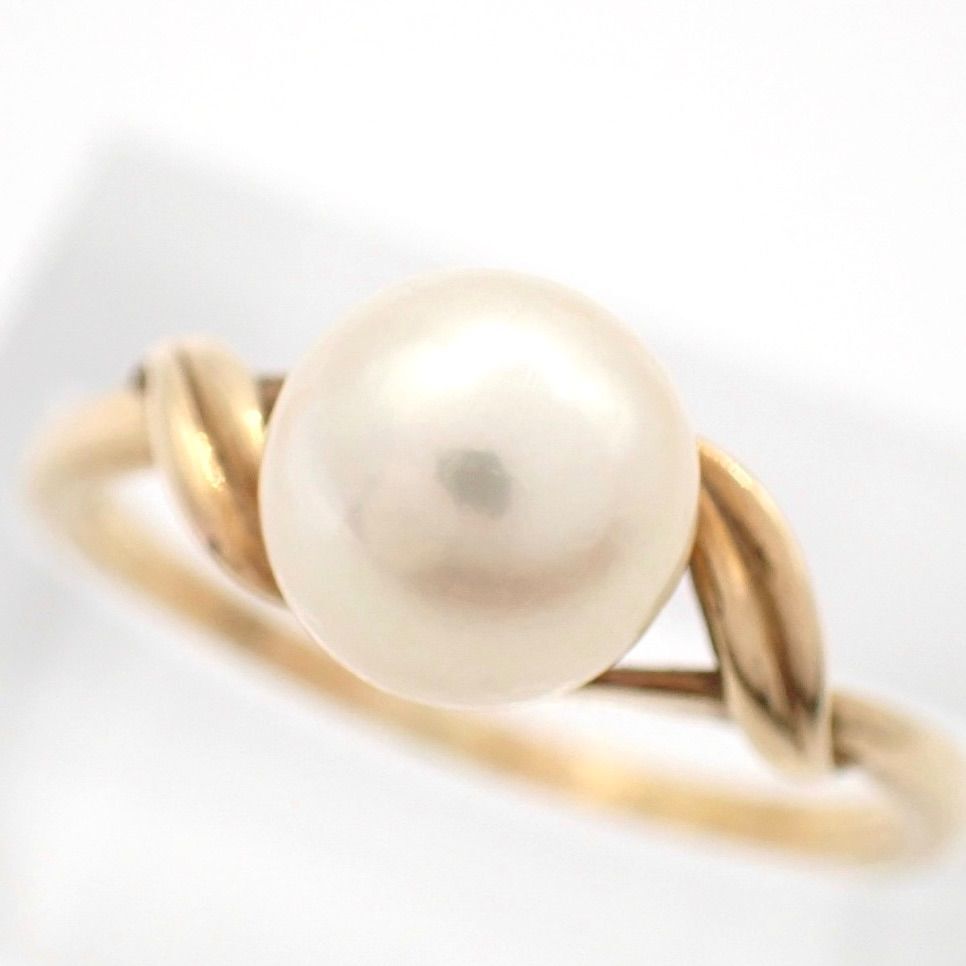 ミキモト MIKIMOTO 7.3mm あこや真珠 パール リング K14 13号 YG イエローゴールド ホワイト ナチュラルピンク 指輪 ジュエリー 4927