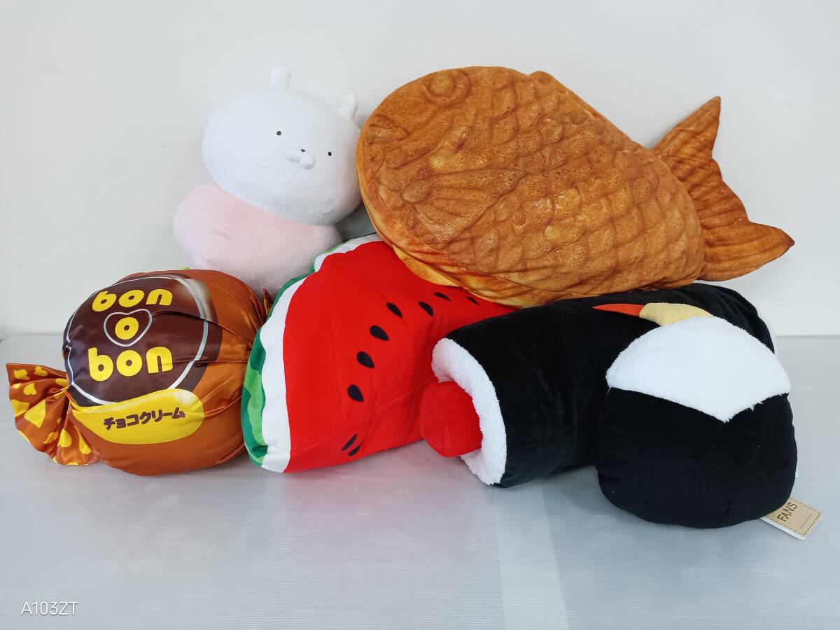 ◆◇静/食品ぬいぐるみ/6点/うさまる/三色だんご/夢のデカたい焼き/もっちりのりまき/専門店のおにぎり/カットすいか/ボノボン/mS-2703◇◆