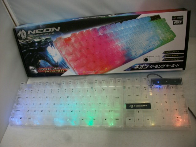 ◆◇静/ネオン ゲーミングキーボード/トーシン産業/コンピューター/周辺機器/104キー/USB/プライズ/通電確認済/使用感少/mS-2583◇◆