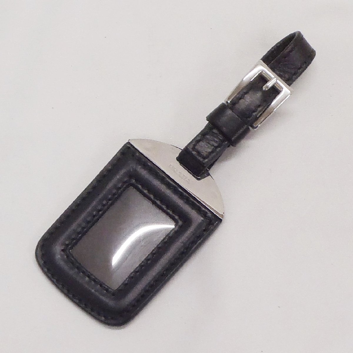 PRADA プラダ ラゲージタグ ネームタグ バッグチャーム レザー ブラック 中古品 f_ｂ(j)