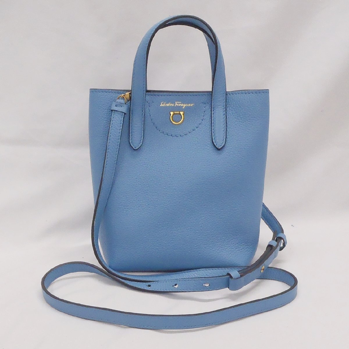 Salvatore Ferragamo サルヴァトーレ フェラガモ 2WAYバッグ ミニ ショルダー ハンドバッグ GU-220024 ガンチーニ ブルー系 中古品 f_ｂ(j)