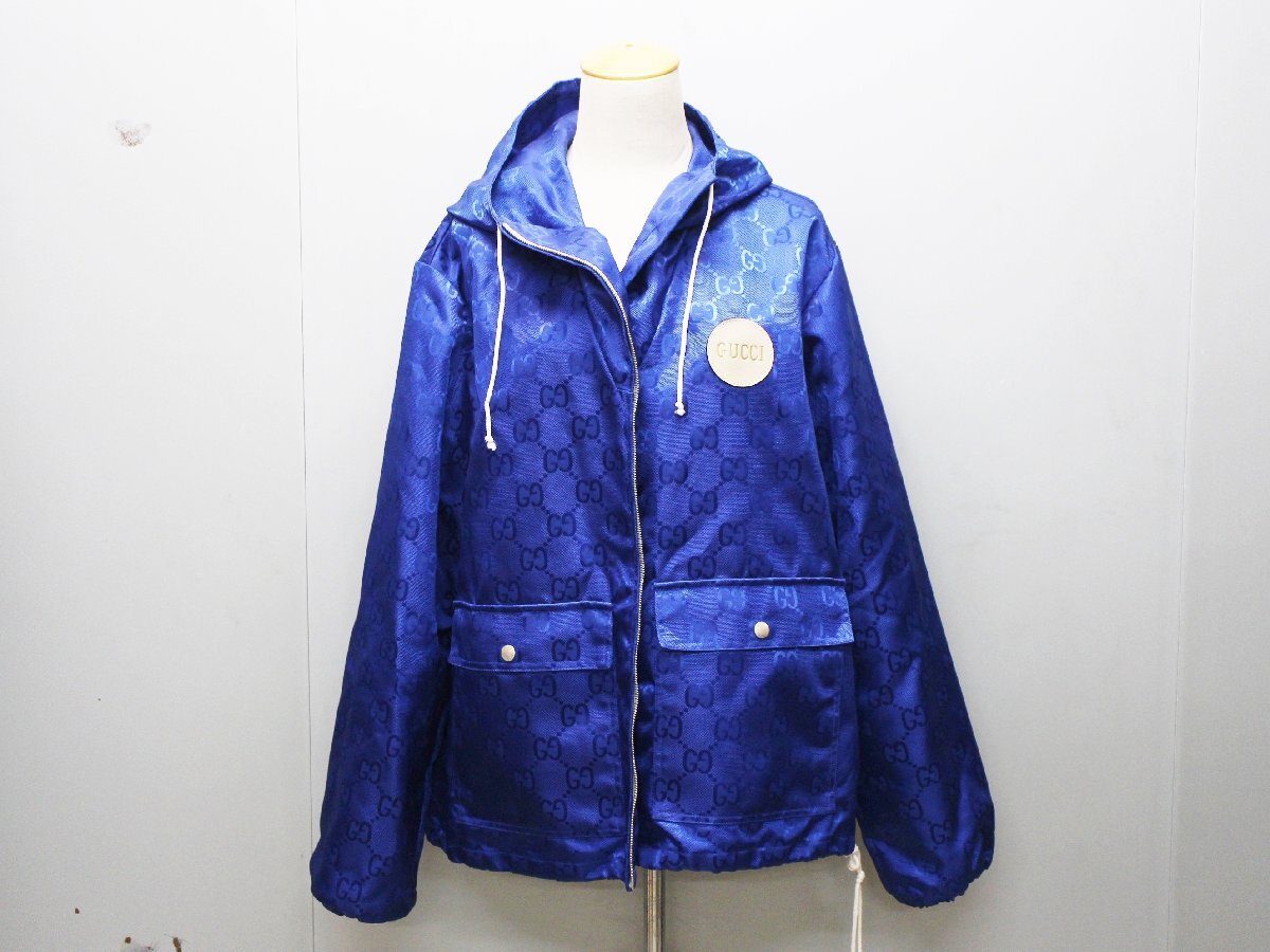 ☆GUCCI グッチ GG柄 ブルゾン ジップアップパーカー 衣料品 アウター ナイロン ブルー系 size42 631891 k_b