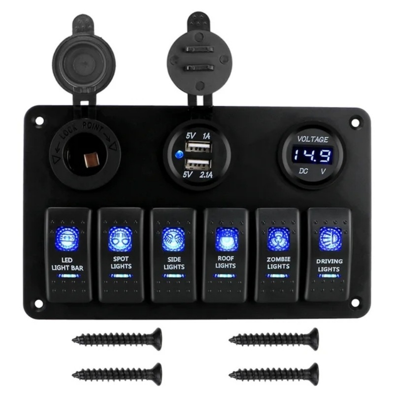 BlueFire DC 12V/24V 防水スイッチパネル マリン ボート キャラバン LED回路 ロッカーパネル 5pin On/Offスイッチ 6連スイッチパネル