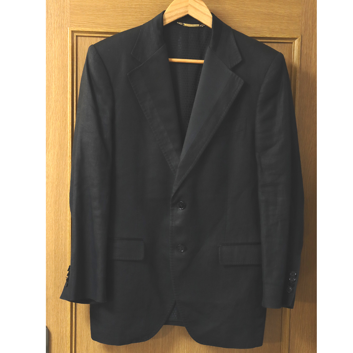 美品 Dolce & Gabbana D＆G ドルチェ＆ガッバーナ リネン100％ テーラード ジャケット 48 ブラック ドルガバ LINO ドット総裏地