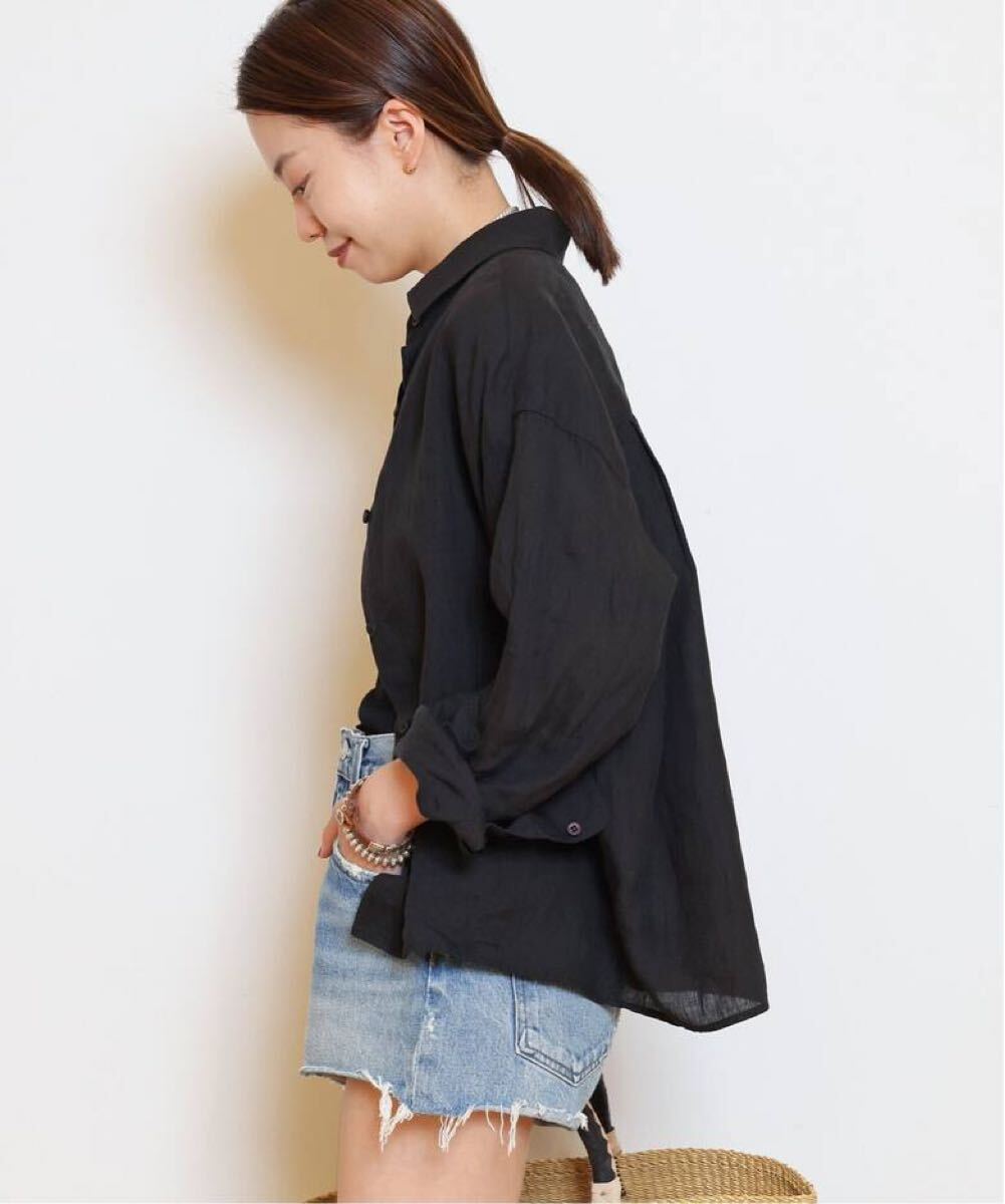 2025年購入 美品 タグ付 34,100円 MUSE de Deuxieme Classe*Linen シャツ 麻 ブラック ドゥーズィエムクラス アパルトモン