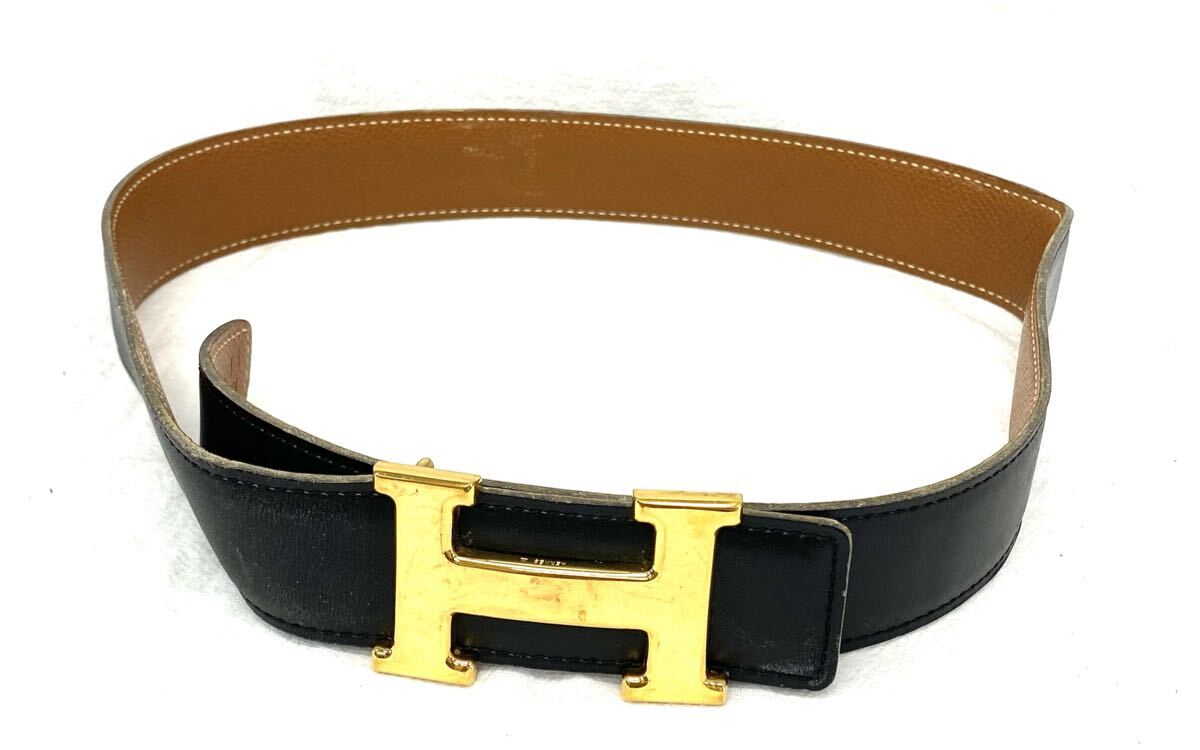 △ HERMES エルメス Hベルト 70サイズ コンスタンス レザー ブラック A刻印 ゴールド金具 真贋済み S635-3