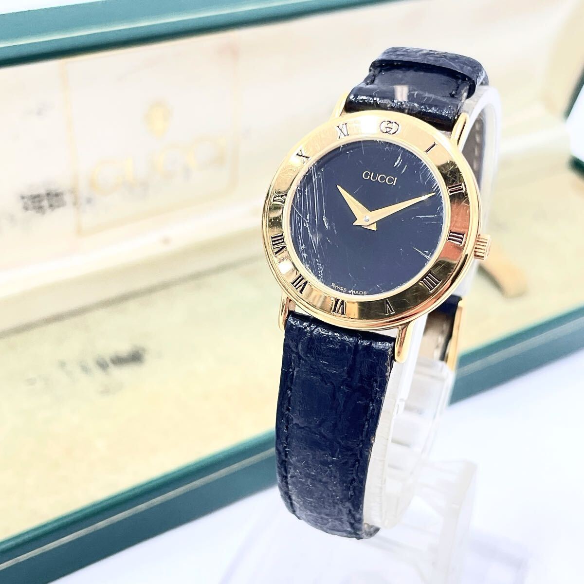 GUCCI グッチ 3000.2.L ブラック文字盤 クオーツ レディース腕時計 ケース付き