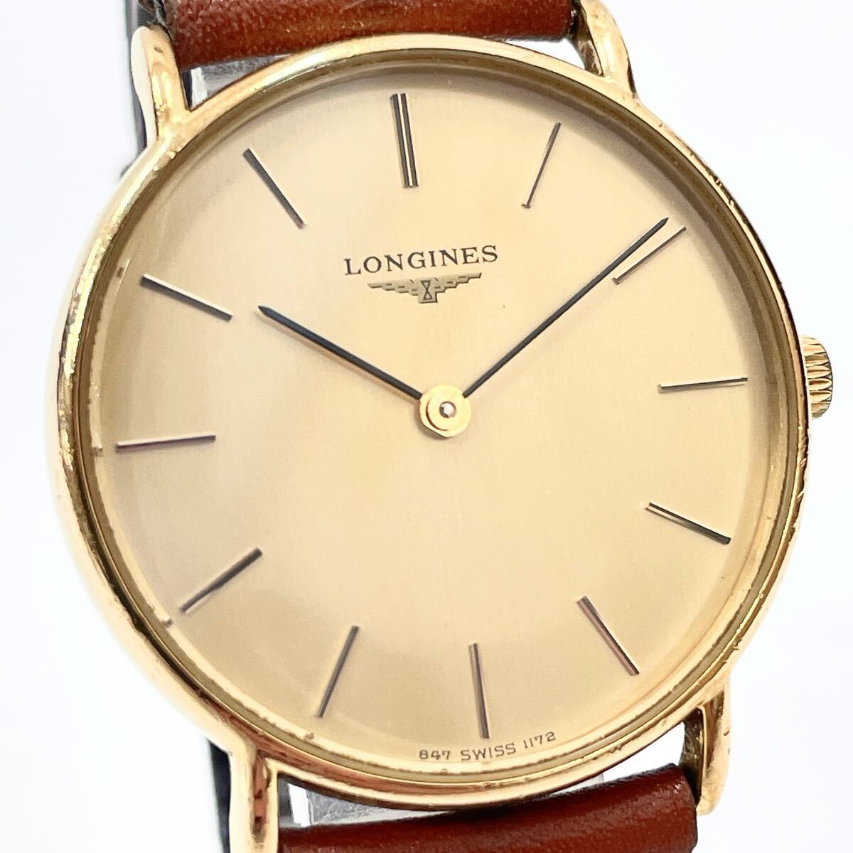 動作品　LONGINES ロンジン 847 1172 ゴールド文字盤 手巻 ラウンド型 スイス製 メンズ腕時計
