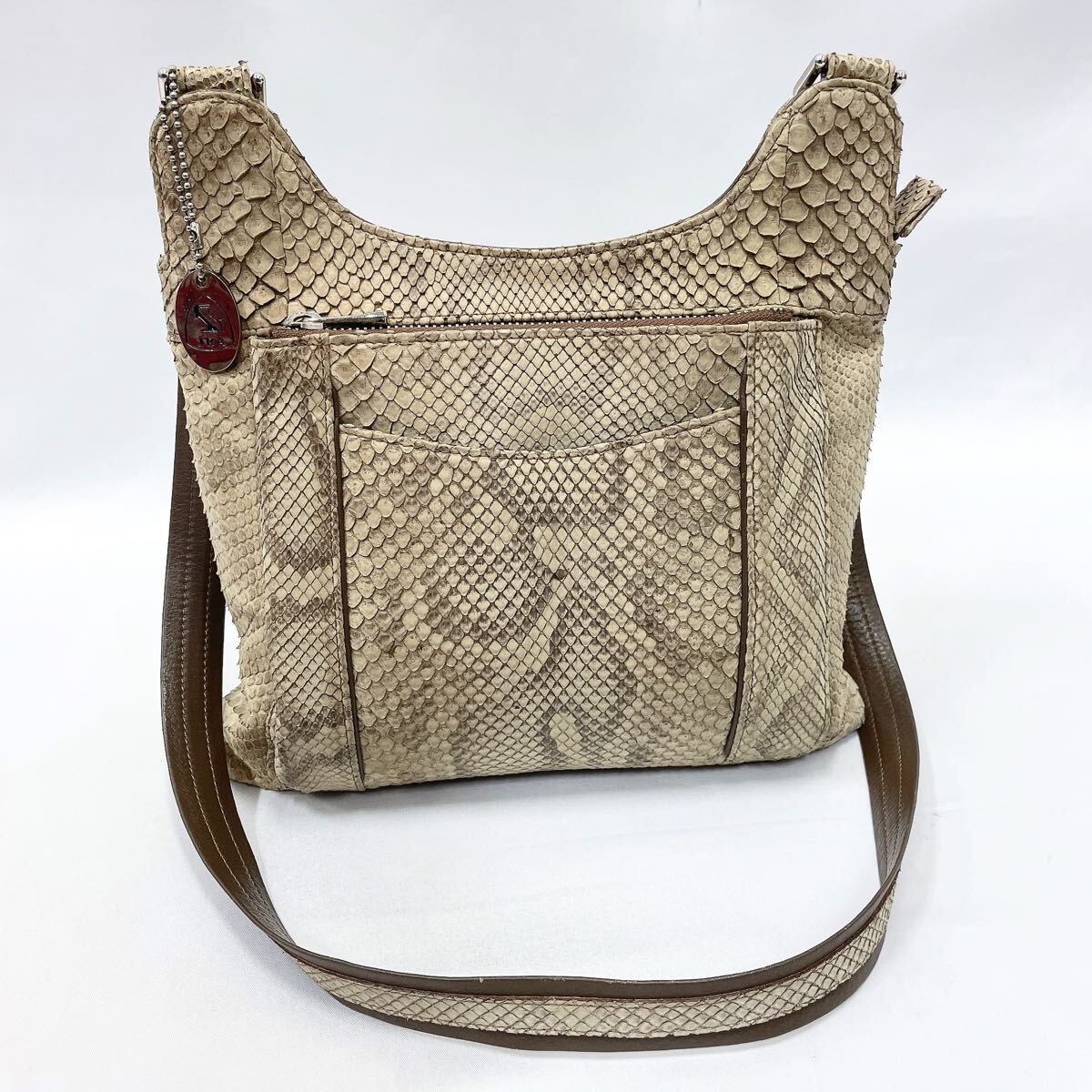 2220421 JRA認定品 GRES PARIS グレ パイソンレザー ショルダーバッグ 肩掛け 横27cm 縦27cm マチ4cm