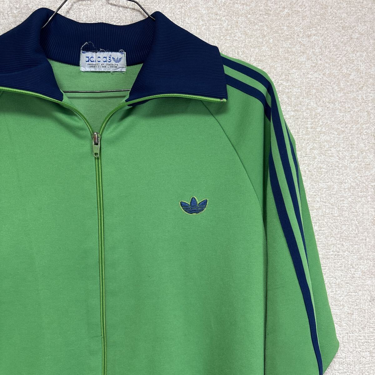adidas デサント製 トラックジャケット ジャージ グリーン×ネイビー ATS-44F ヴィンテージ　メンズMサイズ相当