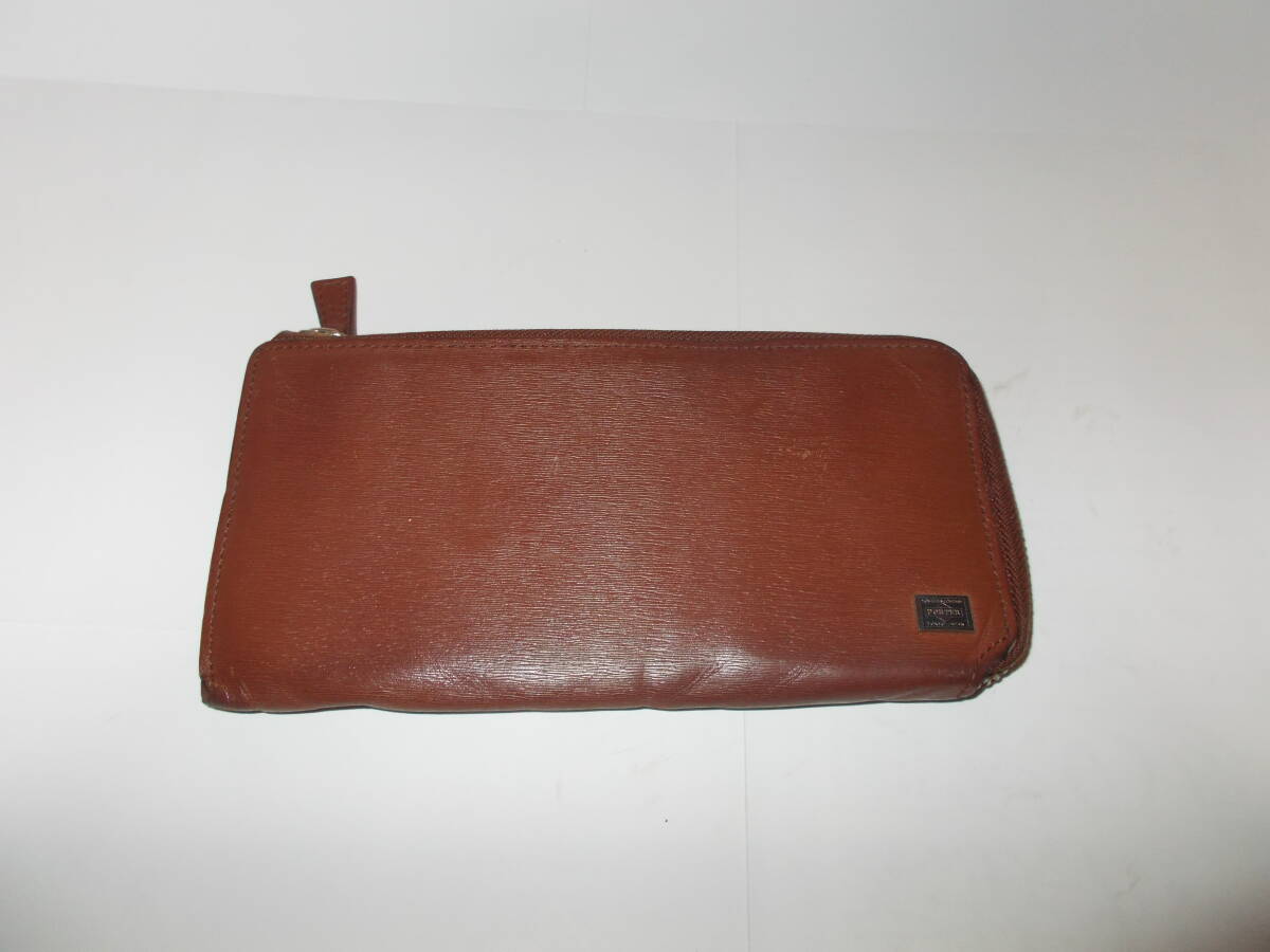 ●ポーター/PORTER【革製L字ファスナーラウンド長財布】茶●