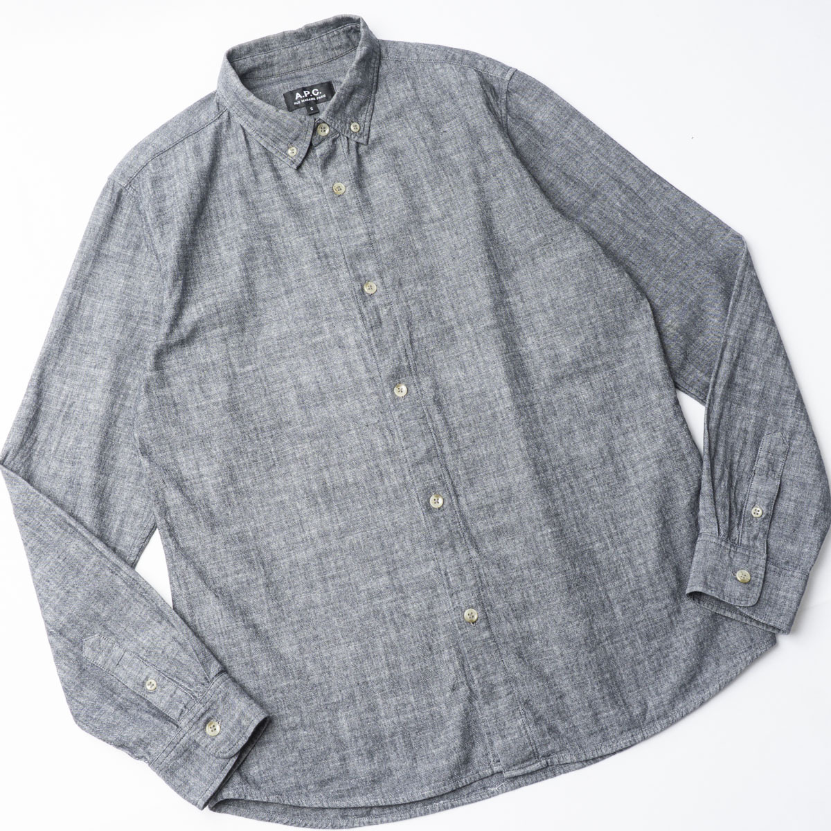美品『A.P.C.』長袖BDシャツ Sサイズ グレー/シャンブレー コットン アーペーセー メンズ 管理0268