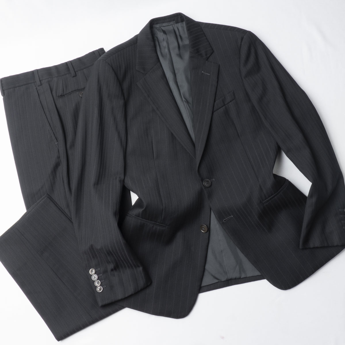 高級ITALY製『ARMANI COLLEZIONI』セットアップスーツ 50/R(Y5~A6位) ブラック アルマーニコレツィオーニ メンズ 管理542
