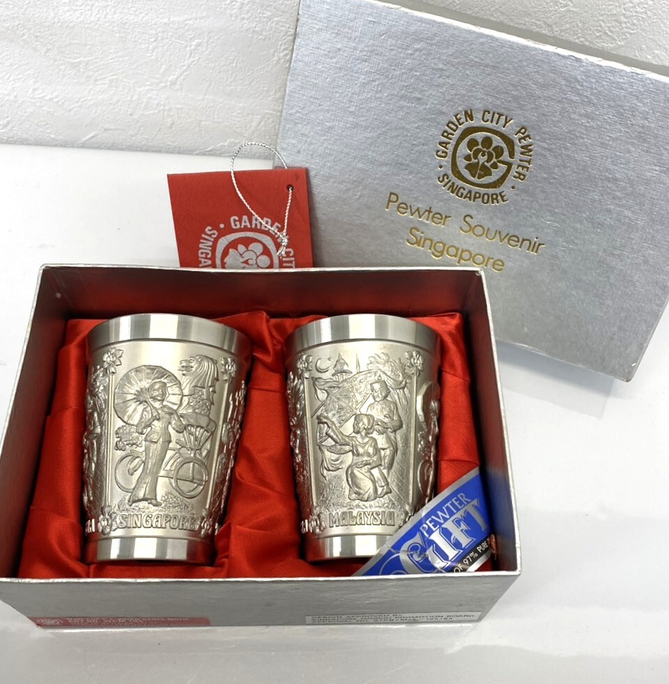 ※ 錫製 シンガポール ピューター 酒カップ ぐい飲み Pewter Souvenir Singapore マグカップ 【C5030A】