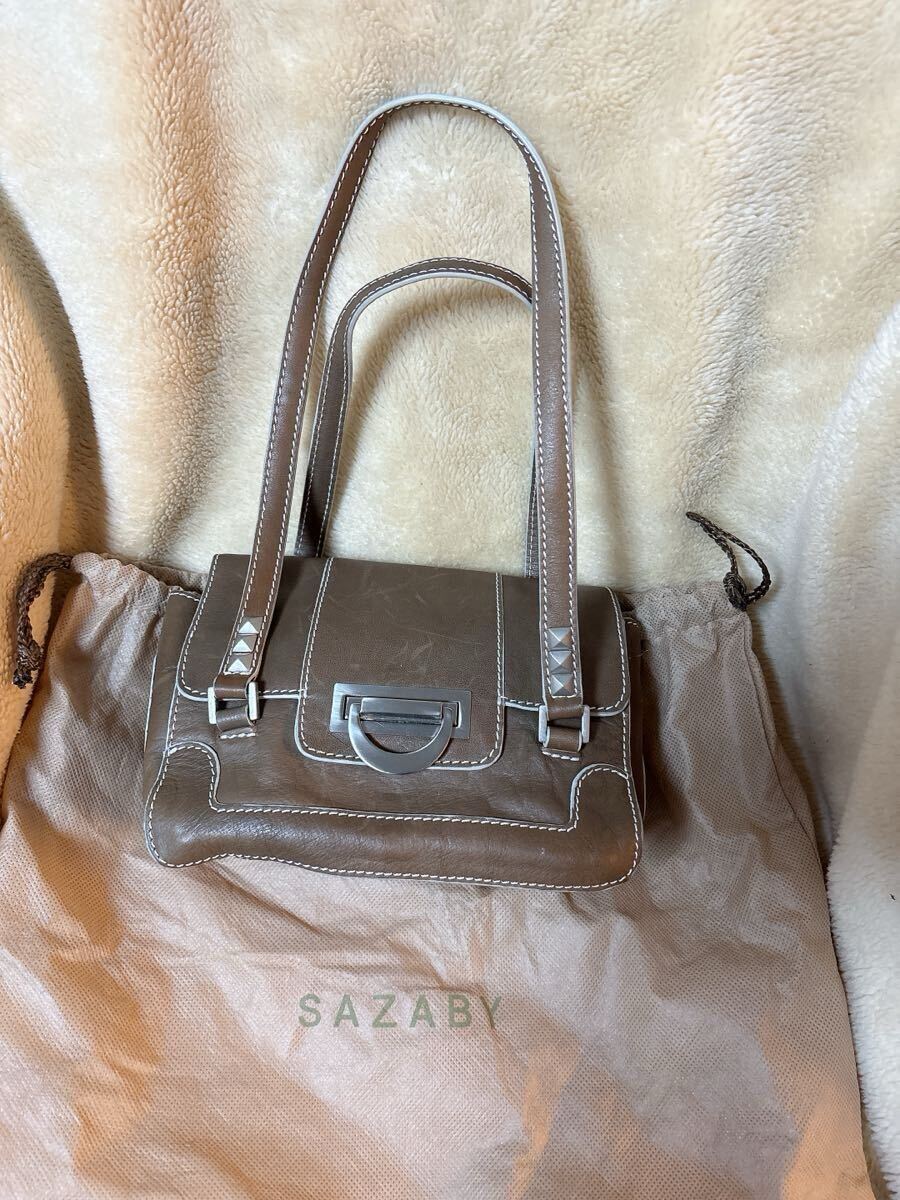 【保護袋付き】SAZABY サザビー ハンドバッグ ブラウン レザー スタッズ