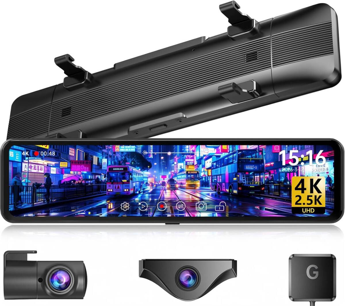 Changer ドライブレコーダー ミラー型 分離 【前方4K／後方2.5K&11インチ分離型】 ズーム機能 フロントカメラ分離式 GPS搭載　カードなし