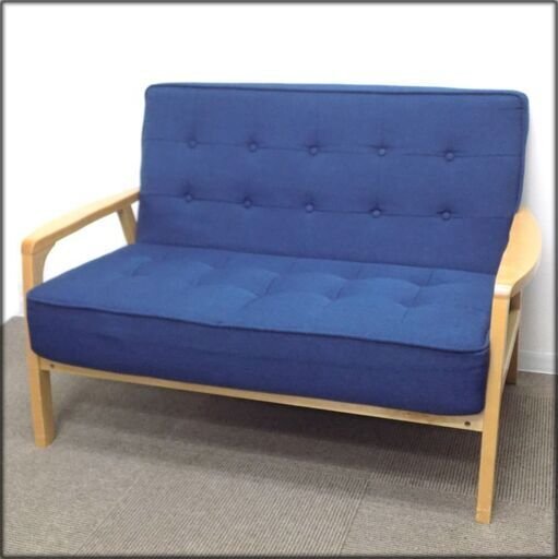 NITORI ニトリ 二人掛けソファ ルッキ2KD 布張り ブルー系 幅116×奥行74×高さ80cm 新札幌 発送不可/配送可