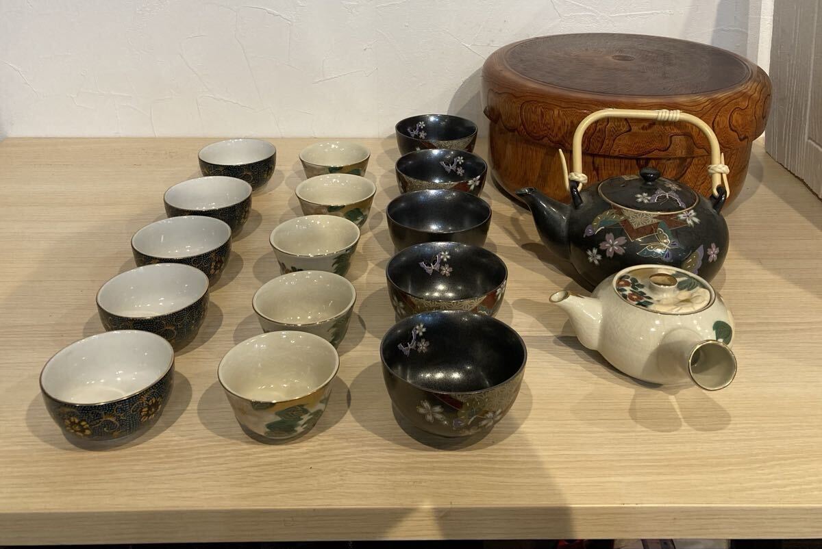 茶器まとめ 茶櫃 急須 湯呑み 茶道 九谷三晃 茶器セット【15786】(5)