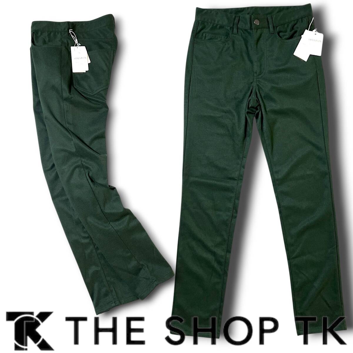 新品 THE SHOP TK タケオキクチ プレミアムスキニーWARMパンツ ストレッチ ストレート 微起毛 616-75019 S メンズ 春秋冬 グリーン系 NR-23
