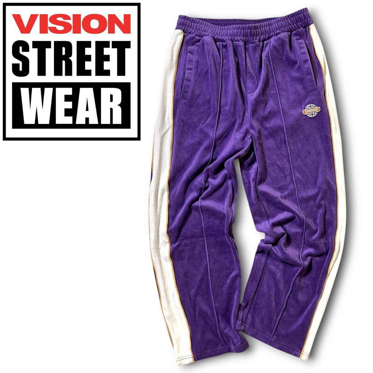 新品 VISION STREET WEAR ヴィジョンストリートウェア タケオキクチ別注 ベロア トラックパンツ 2905030-101 L メンズ 秋冬 パープル NR-43
