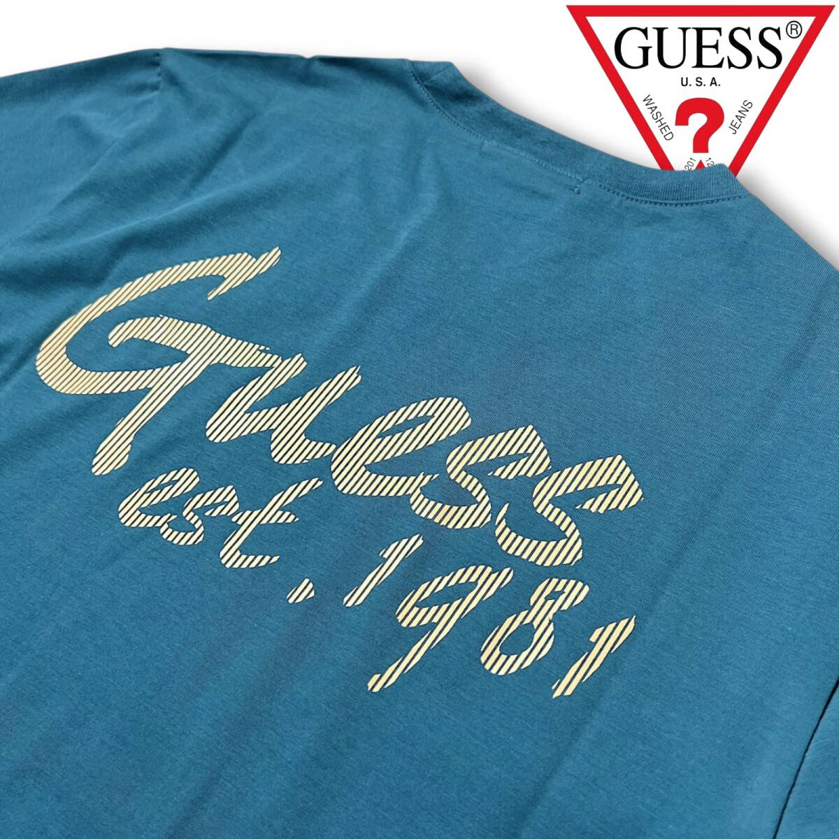 新品 GUESS ゲス TCジャージー ロゴ コットン ストレッチ ゴルフ 半袖 トップス Tシャツ NM2K0571 S メンズ 春夏 ターコイズ系 NR-149