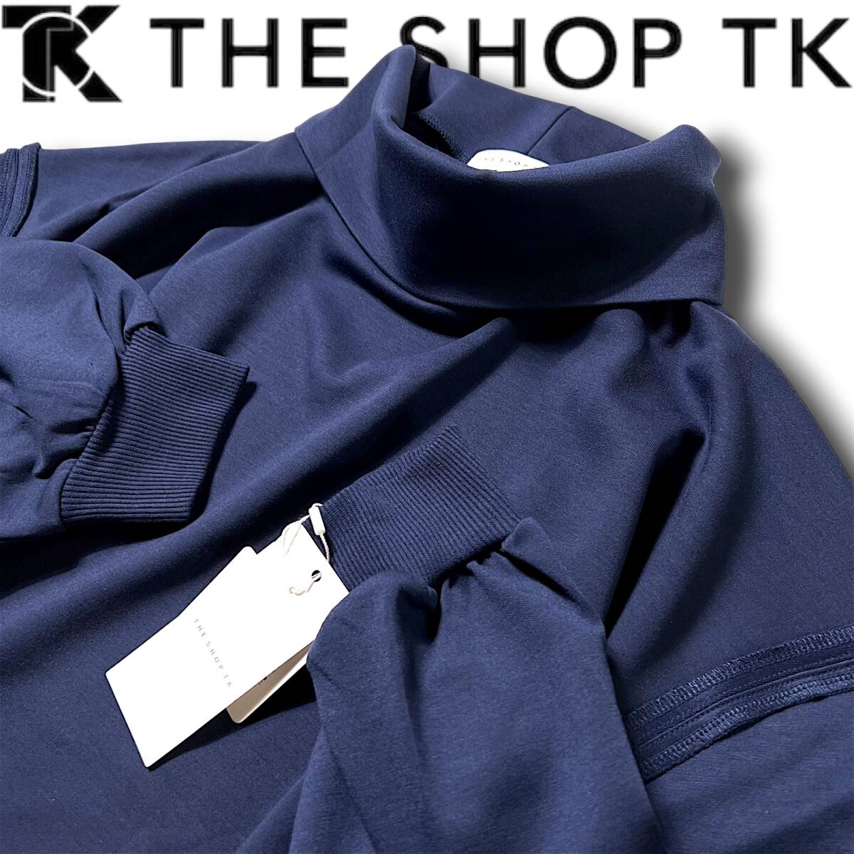 新品 THE SHOP TK タケオキクチ ダンボール ハイネック クルーネック ストレッチ トップス カットソー N40-35001 L ネイビー系 NR-207
