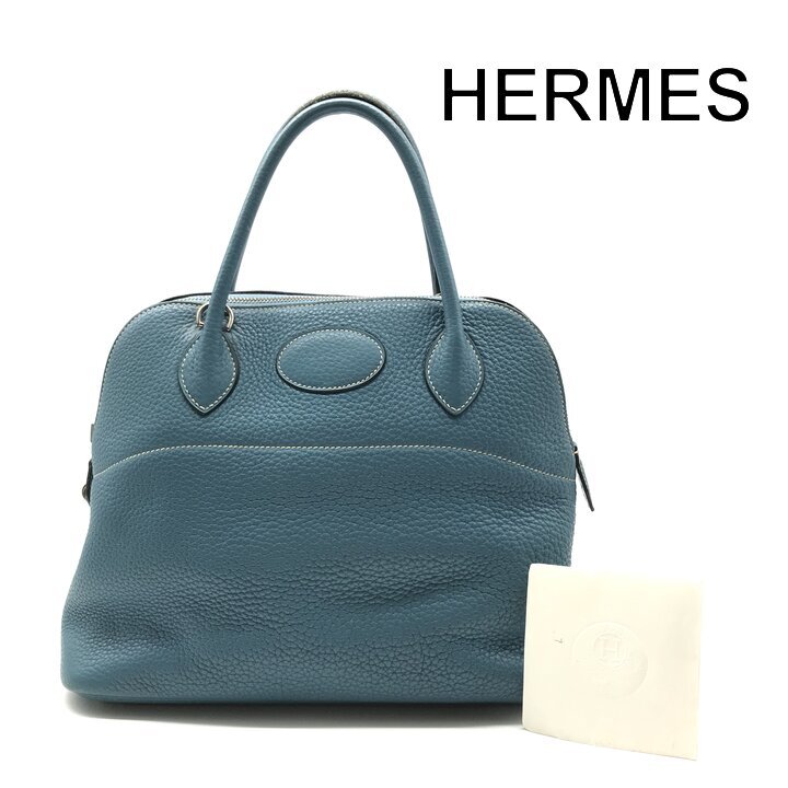 良品 HERMES エルメス ボリード ハンド トート バッグ ブルー レザー レディース ブランド カバン BAG a12693